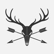 Deer skull and crossed arrows graphic icon. Hunting symbol. Sign isolated on white background. Vector illustration