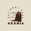acadia national park logo vintage vector illustration template icon graphic design. sign or symbol for tourism of america travel business with retro typography style