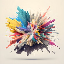 Abstract Explosion Of Colorful Pastel Paint On Isolated Light Background, Made With Generative Ai	