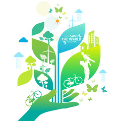 Wall Mural - Ecology.Green cities help the world with eco-friendly concept ideas.vector illustration