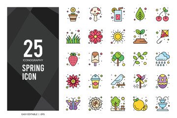  25 Spring Lineal Color icon pack. vector illustration.