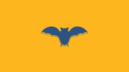 Wall Mural - Blue Flying bat icon isolated on orange background. 4K Video motion graphic animation