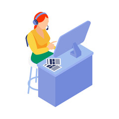 Sticker - Isometric Woman Programmer Composition