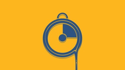 Sticker - Blue Kitchen timer icon isolated on orange background. Cooking utensil. 4K Video motion graphic animation