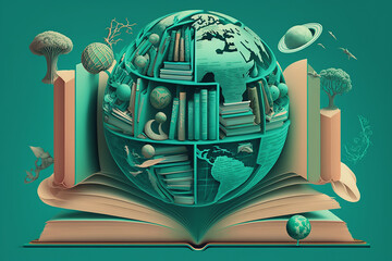 Wall Mural - globe and book, generative ai