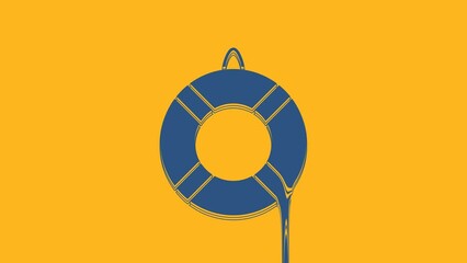 Canvas Print - Blue Lifebuoy icon isolated on orange background. Lifebelt symbol. 4K Video motion graphic animation