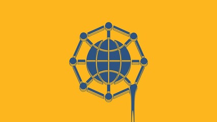 Blue Global technology or social network icon isolated on orange background. 4K Video motion graphic animation