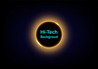 Poster - abstract background circle golden glow Yellow dots of light were scattered around the empty space and the letters in the middle. on a gradient background