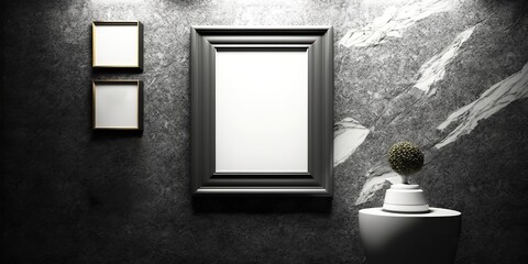 Wall Mural - Set of poster or picture frame mockup on marble wall lux concept, Generative AI