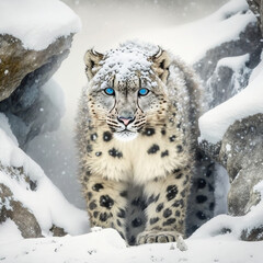 Poster - Snow leopard in snow