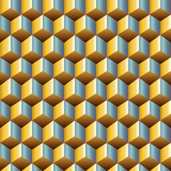 Canvas Print - Golden 3D cubic seamless pattern. Vector Illustration