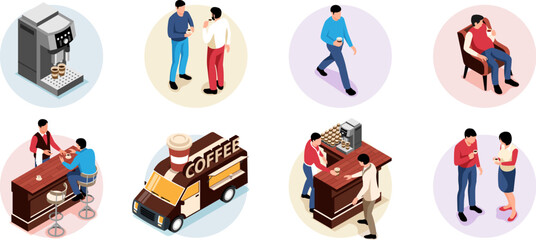 Wall Mural - Isometric Coffee Composition Set