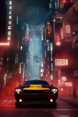 cyberpunk style sport car posters in the futuristic world
