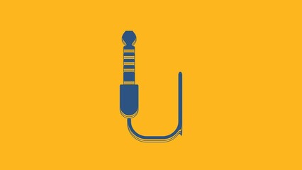 Sticker - Blue Audio jack icon isolated on orange background. Audio cable for connection sound equipment. Plug wire. Musical instrument. 4K Video motion graphic animation