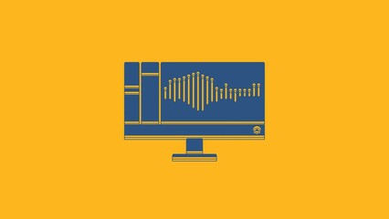 Poster - Blue Sound or audio recorder or editor software on computer monitor icon isolated on orange background. 4K Video motion graphic animation