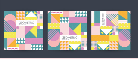 abstract geometric flyer or social media post background template in spring colors. bauhaus, neo geo