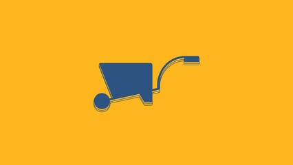 Sticker - Blue Wheelbarrow icon isolated on orange background. Tool equipment. Agriculture cart wheel farm. 4K Video motion graphic animation