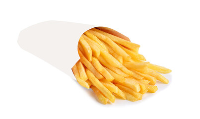 Wall Mural - French fries in a white paper box isolated on transparent background. PNG