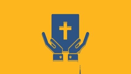 Sticker - Blue Oath on the Holy Bible icon isolated on orange background. The procedure in court. Truth and truth. Promise before god. 4K Video motion graphic animation