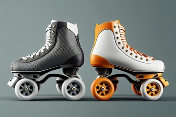 Sticker - Roller skates, one white and one dusty, rusted, and old. Generative AI