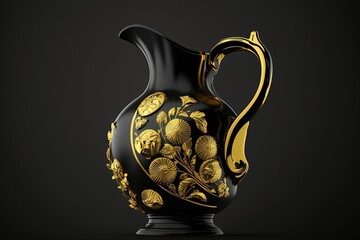 Poster - Image of a black pitcher brimming with gold coins. Generative AI