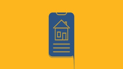 Poster - Blue Smart home icon isolated on orange background. Remote control. 4K Video motion graphic animation