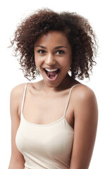 Poster - Enjoying her natural look. Portrait of a beautiful young woman expressing positivity on a white background.