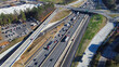 Busy traffic along Highway I-285 (the Perimeter) with under construction service road, bypass near Ashford Dunwoody in midtown Atlanta, Georgia, USA