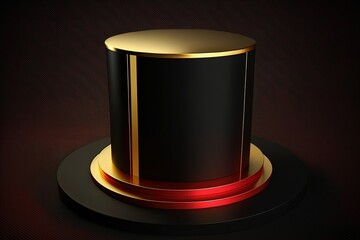 Poster - Product image on a black background Gold ringed podium. Generative AI