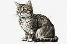 Image Of A Gray Tabby Cat In Front Of A White Background. Such A Cute Animal!. Generative AI