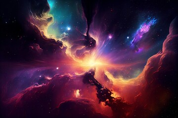 Wall Mural - abstract outer space endless nebula galaxy background. generative ai
