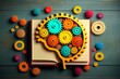 © Pixel Matrix - Concept Of Education And Success. Online Education, New Idea. Collage With A Brain, Gears, Book. Generative AI