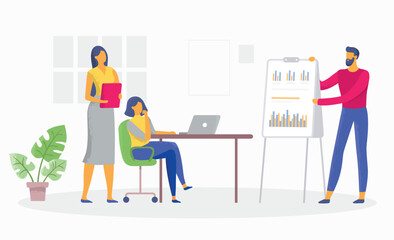 Poster - business people in office, report and presentation