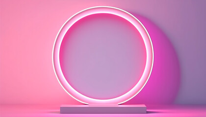 Poster - pink ring light pedestal podium showcase with circle LED neon blank background. Generative ai