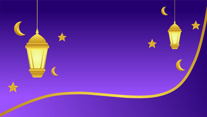 Wall Mural - Ramadan background with lantern and star crescent for islamic design. Shiny purple background element with golden ornament for desain graphic ramadan greeting in muslim culture and islam religion