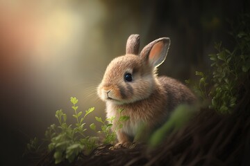 cute baby rabbit on nature background selective background