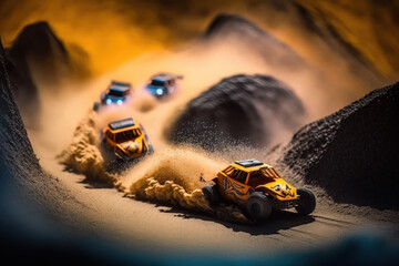 remote control miniature cars race offroad. generative ai