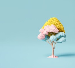Wall Mural - Pastel spring concept of blooming tree isolated and close up on pastel blue soft background. Nice weather, spring has arrived. Generative AI.