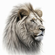 Realistic head lion on a white background, generative AI