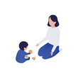 アイソメトリック｜積み木で遊ぶ赤ちゃんと母親｜mayucolor01