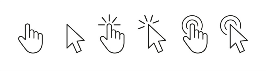Fototapete - Pointer cursor computer mouse icon. Clicking cursor, pointing hand clicks icons. Click cursor - vector icons.