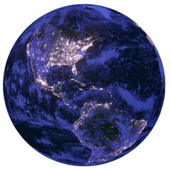 Wall Mural - The nightly planet earth as png file transparent with city lights. The America Continent. Elements of this image furnished by NASA.