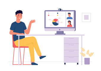 Poster - team working remotely, video conference for business meeting