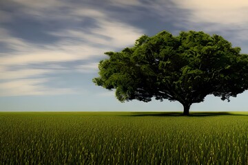 Wall Mural - Semi abstract tree ,field, meadow. Abstraction Landscape nature, contemporary art for background. Generative AI