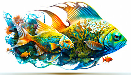 Wall Mural - group of colorful fish swimming next to each other. generative ai.