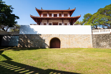Wall Mural - Old city wall building view of the Great South Gate in Tainan, Taiwan. it's one of Taiwan's most well-preserved city gates.
