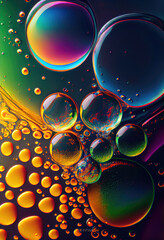 Poster - Macro shot of colored oil drops in liquid.