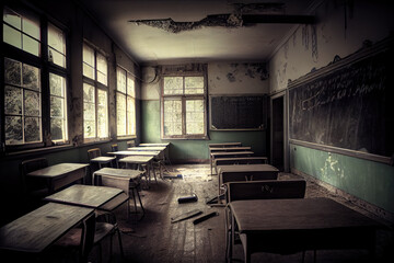 Wall Mural - Abandoned classroom.