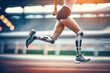 prosthetic running athlete pushing their body to its utmost limits. With technology and medical science, they are able to conquer. AI generative