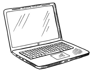 Aufkleber - Notebook sketch. Personal computer icon. Open laptop